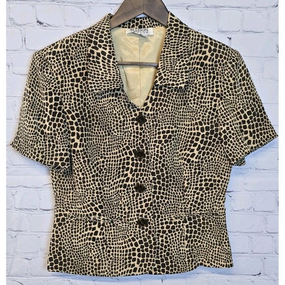 Vintage Allison Taylor Blouse and Skirt Set Animal Print Silk Blouse M Skirt L - Picture 2 of 9